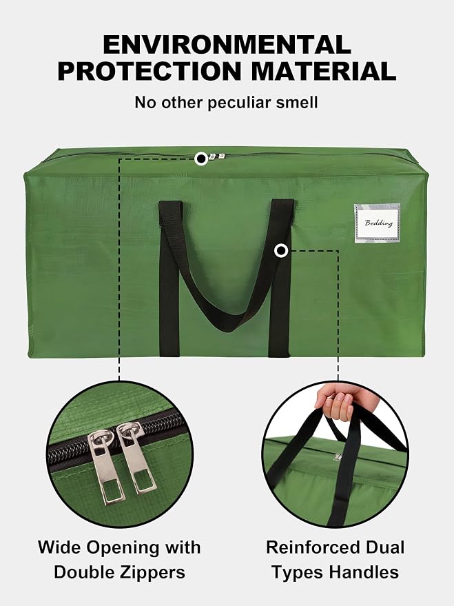 HOMESURE Supports 200lbs Heavy Duty Moving Bags - Strong Zipper & Wrap-Around Handles - Water-Resistant Storage Totes, Durable Alternative to Moving Boxes - 8 Pack - Olive Green - Image 7