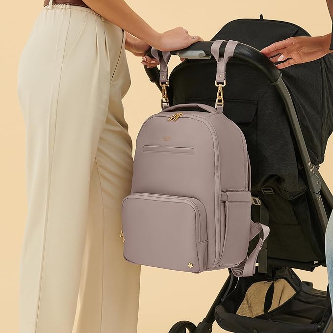 JuJuBe New Classic Diaper Bag Backpack with Portable Changing Pad, Stroller Straps, Large Travel Backpack for Boy or Girl, Carrying Baby Bottles, Wipes, Diapers, Pacifiers, Taupe, Mother's Day Gift - Image 5