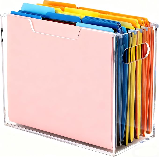 Acrylic File Organizer Box with Handles, Portable Letter Size Hanging File Folder Box, Desktop Filing Organizer for Home, Office - 1 Pack by Tfirhuoe