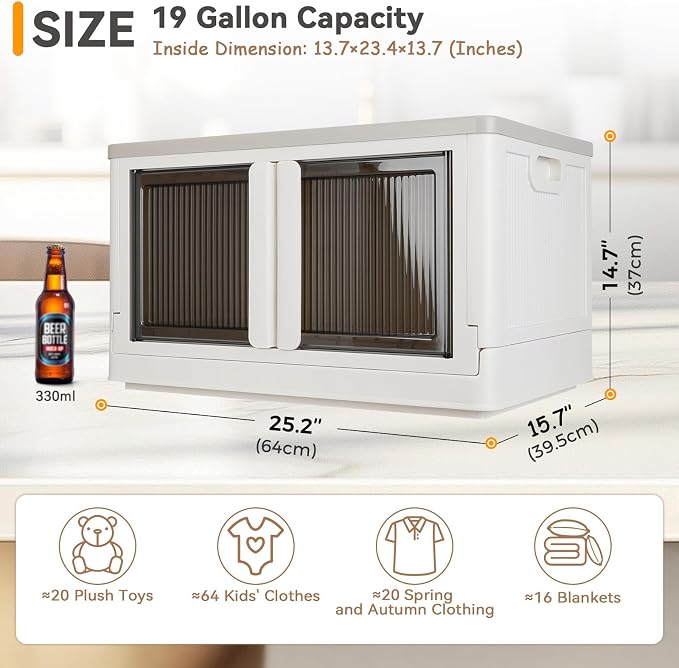 Storage Bin, Cabinet with Lids, Extra Large, Useful Box, 19 Gallon (72L) Capacity, Foldable, Plastic, Underbed or Countertop Use, Excellent Home Organizer - Image 2