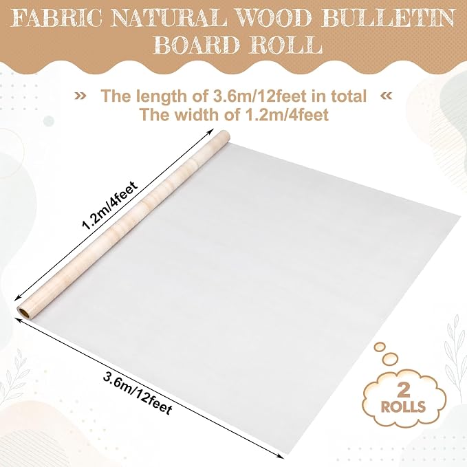 Kolldenn 2 Rolls Light Wood Grain Fabric Bulletin Board Paper Roll 4 x 12 ft Extra Large Non Woven Waterproof Roll Fade Resistant for DIY Craft Drawing Painting Classroom Decor(Light Wood Grain Style) - Image 2