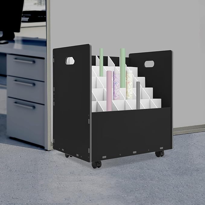 Blue Print Storage Organizer with Wheels, 30 Slots Roll Files Cart, Black | Mobile Blueprint Storage Rack Cart, Construction Plan Holder, Map Poster Storage Cabinet for Office Home School - Image 4
