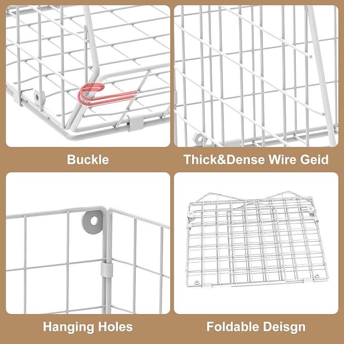 3 Tier Extra Large Closet Hanging Shelves with Divider, 16.5"L x 11.8"W x 33.6"H Closets Organizers and Storage with 5 S Hooks, Clothes Organizer for Sweaters Shoes Handbags Clutches Accessories-White - Image 9