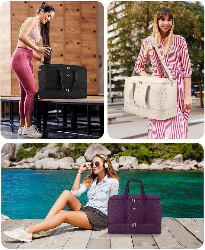 Duffle Bag for Travel, 40L Weekender Bag with Shoe Compartment, Carry On Overnight Bag for Women with Toiletry Bag Duffel Bags with Wet Pocket for Gym Hospital Bags for Labor and Delivery Dark Purple - Image 7