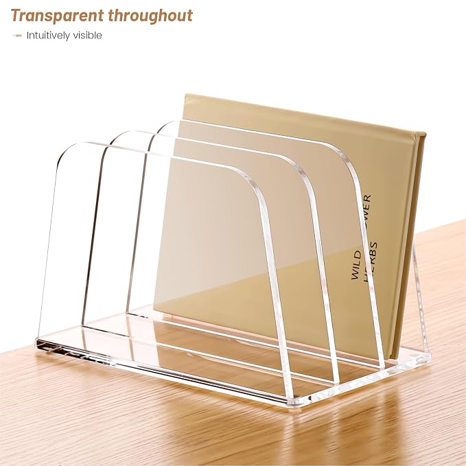YUXUN Clear Acrylic Desktop File Sorter Organizer,Upright File Organizer, 3-Section Bookshelf for Home Office & Classroom - Image 2