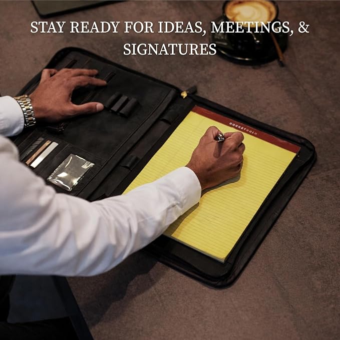 Leather Padfolio with Zipper – Business Portfolio for Men and Women, Legal Pad Portfolio, Leather Folder, Professional Padfolio for Meetings and Interviews - Image 6