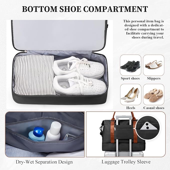 Weekender Bags for Women,Personal Item Travel Bag with Shoes Compartment | Overnight Travel Duffel Bag with Grid Toiletry Bag,Carry-On Bag,Extra Large - Image 5