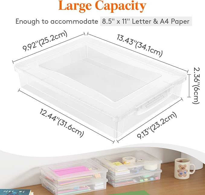 Lifewit 5 QT Paper Storage Bins with Lid, Document Organizer, 8 Pcs, Clear | Plastic File Container Fits 8.5" x 11" Letter& A4 Papers, Classroom Organization for Board Game, Document, Craft, Art Supply - Image 2