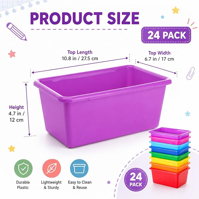 gisgfim 24 Pack Plastic Cubby Storage Bins Crew Toy Stackable Bin Classroom Plastic Cubby Bins Stackable Storage Containers Classroom Book Bin for Student Teacher School Office Home(Rainbow) - Image 2
