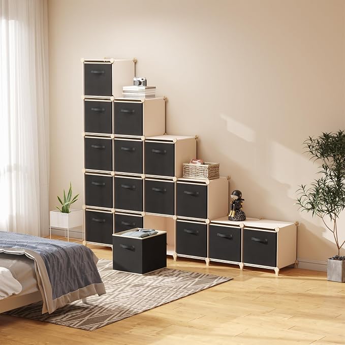 Lifewit Storage Cubes, 11 Inch Organizer Bins, 18L Black, 16 Packs | Foldable Decorative Fabric Storage Baskets for Organizing Home Organizers with Handles for Shelves, Closet - Image 8