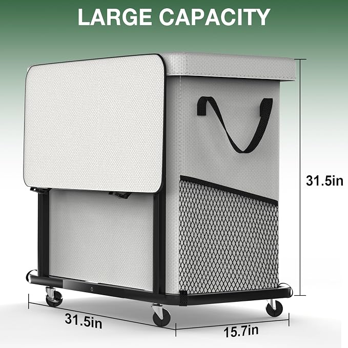 Laundry Basket with Lid, 230L Rolling Laundry Hamper with Wheels,White | Dirty Clothes Hamper with Metal Frame and Removable Bag Design, Suitable for Laundry Room, Bedroom(3 Section) - Image 6