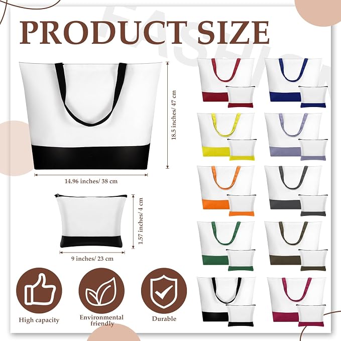 Sanwuta 20 Pcs Large Blank Canvas Tote Bags and Makeup Bags Blank Reusable Grocery Luggage Canvas Tote with Handles (Dark Colors) - Image 4