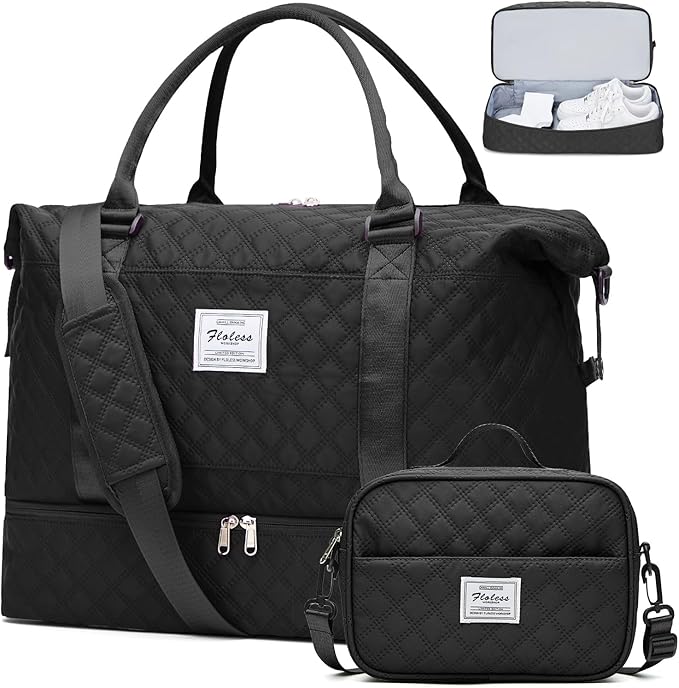 Weekender Bags for Women, Travel Duffel Bag with Shoes Compartment | Overnight Bag with Toiletry Bag, Carry on Personal Item Bag for Travel Business Trips Sport Hospital,Grid Travel Bag Set by SYCNB