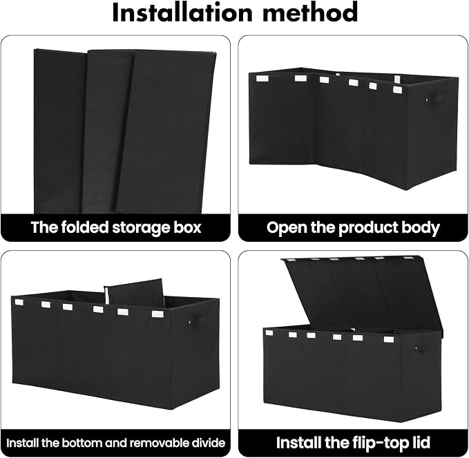 167L Large Toy Box Chest Storage with Lid, Collapsible Kids Toy Storage | Toy Chest with with Removable Divider for Kids, Boys, Girls, Nursery, Living Room, Bedroom, 35.5"x17" x17" (Linen Black) - Image 7