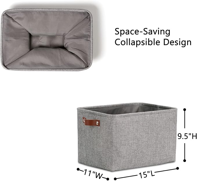 DULLEMELO Medium Storage Baskets for Organizing, Rectangular Fabric Storage Bins Collapsible, Perfect for Shelves, Closets, Nursery, Home, Office, Empty Gift Baskets (3-Pack,Grey) - Image 4