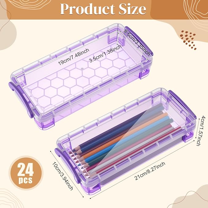 Gueevin 24 Pcs Large Capacity Plastic Pencil Box Clear Plastic Pencil Case Crayon Box with Snap Tight Lid Watercolor Pen Storage Brush Organizer Drawing Tools Container (Dark) - Image 2