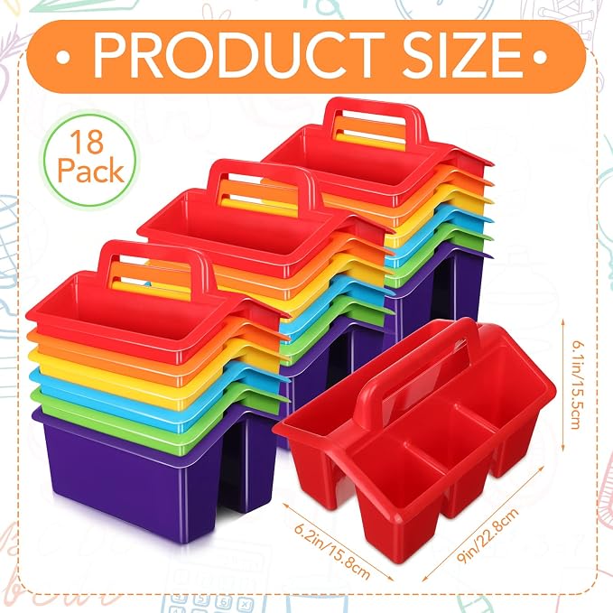 WILLBOND 18 Pcs Classroom Storage Caddies Stackable Utility Caddies with 4 Compartment Plastic Caddy with Handle Portable Classroom Storage Bins Organizers for Kindergarten Schools Art Craft Supplies - Image 3