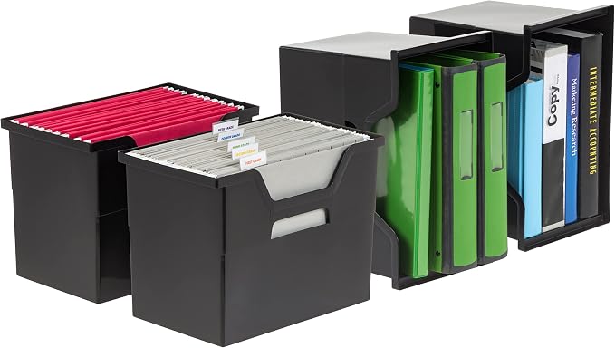 IRIS USA 4-Pack Large Desktop File Box with Open Lid, Black | Organize classroom papers, lesson plans and supplies with portable storage for teachers, schools and educators - Image 9