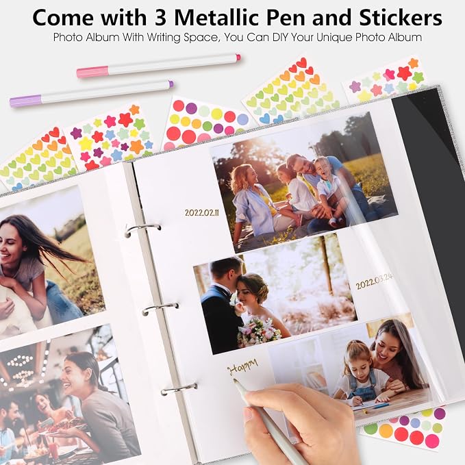 Zesthouse Photo Album Self Adhesive 60 Pages, 3-Ring Scrapbook Albums Holds 3x5 4x6 5x7 6x8 8x10 Photos (Green, 13.2"x12.8"/White 60 Pages) - Image 3