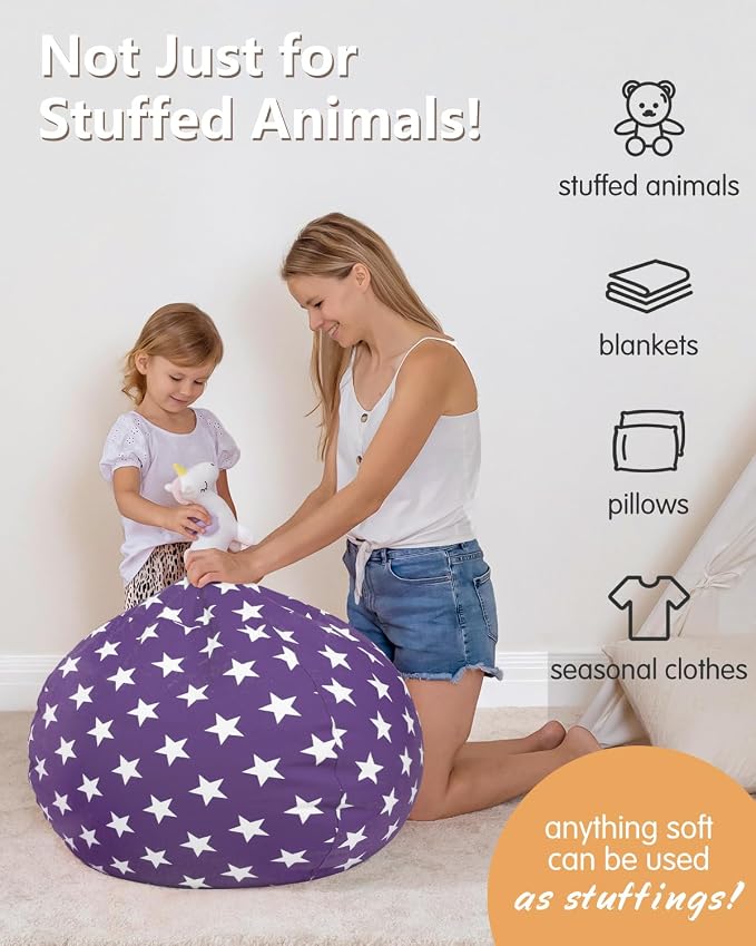 Aubliss Stuffed Animal Storage, Canvas Bean Bag Chairs Cover, Large 38" | Kids Toy Storage Organizer for Blankets Towels Clothes - Image 4