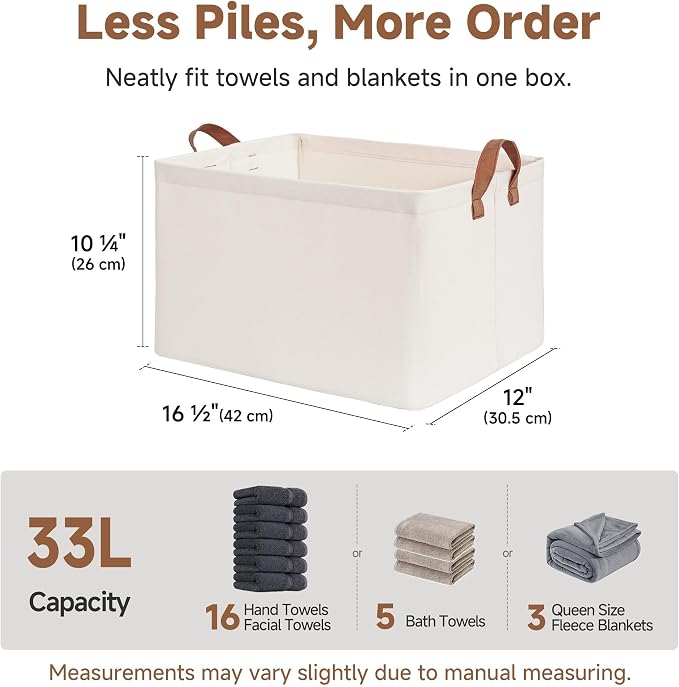 StorageWorks Storage Basket for Shelves, Storage Bins, Natural, 2-Pack | Large, With Reinforced PU Handles, Metal Frame, Sturdy Structure, Collapsible, Holds Clothes, Towels, Blankets - Image 3