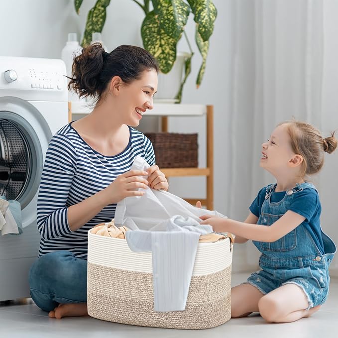 Rectangle Blanket Storage Basket, Large Blanket Basket Living Room, Nursery Nin for Toys, 50 L Large Woven Storage for Toy Organizing & Laundry, 18.11’’*14.17’’*11.81’’, Gradient Brown - Image 9