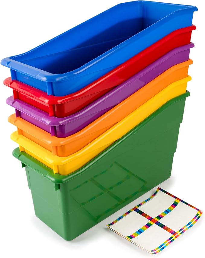 Really Good Stuff Durable Book and Binder Holder, 6-Pack, Group Color | 5.5" x 12.5" x 7.5", Classroom Organization, Storage Solution, Sturdy and Versatile by ReallyGoodStuff