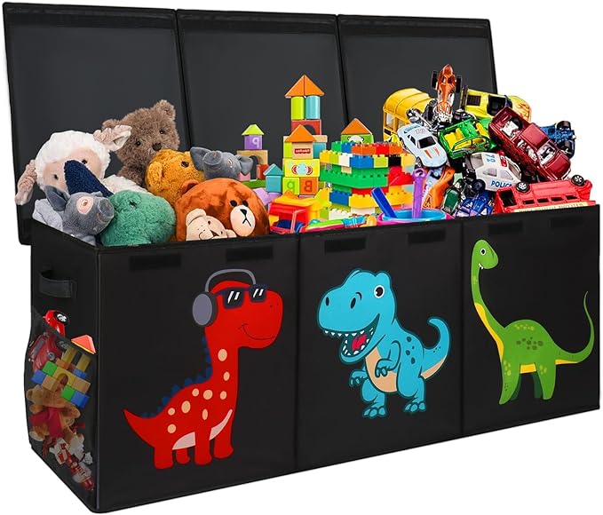Extra Large Toy Box Chest, Collapsible Storage Bins with Lids, 40"x16"x16" | Sturdy Kids Storage Organizer Toy Bins Basket with Dividers, Bedroom Nursery Playroom Organization, Black by Mabahoo