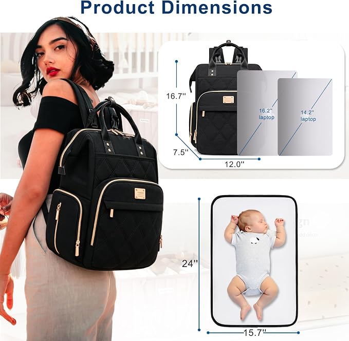 Diaper Bag Backpack Travel Diaper Backpack, Large Baby Diaper Bag with Changing Pad Baby Bag for Boys Girls, Insulated Pockets, Waterproof Baby Backpack for Mom & Maternity (Black) - Image 7