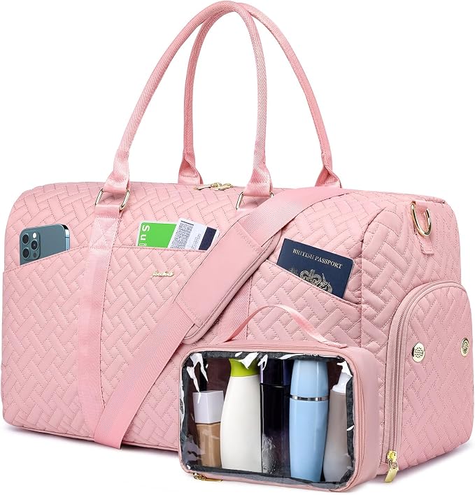Women Weekender Travel Duffle Bag: Travel Duffel Overnight Bags with Shoe Compartment Large Carry on Tote with Toiletry Bag Weekend Traveling Yoga Gym Hospital Bag for Women with Wet Pocket Pink - Image 2