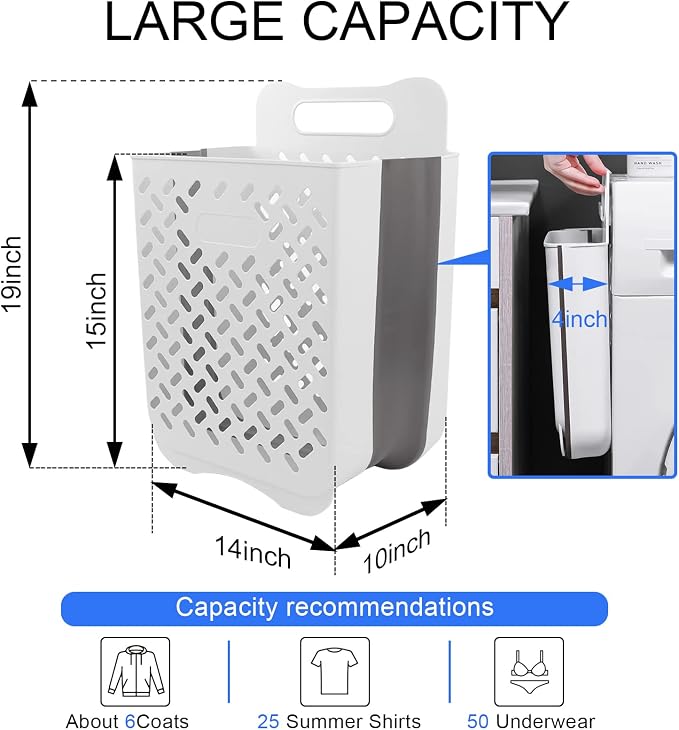 Laundry Basket Hamper,Hanging Wall Collapsible Laundry with Handle,Space-Saving Foldable Storage Dirty Washer Organizer Bin Multi-function Container Waterproof Durable,Set of 2(XL&M) - Image 2