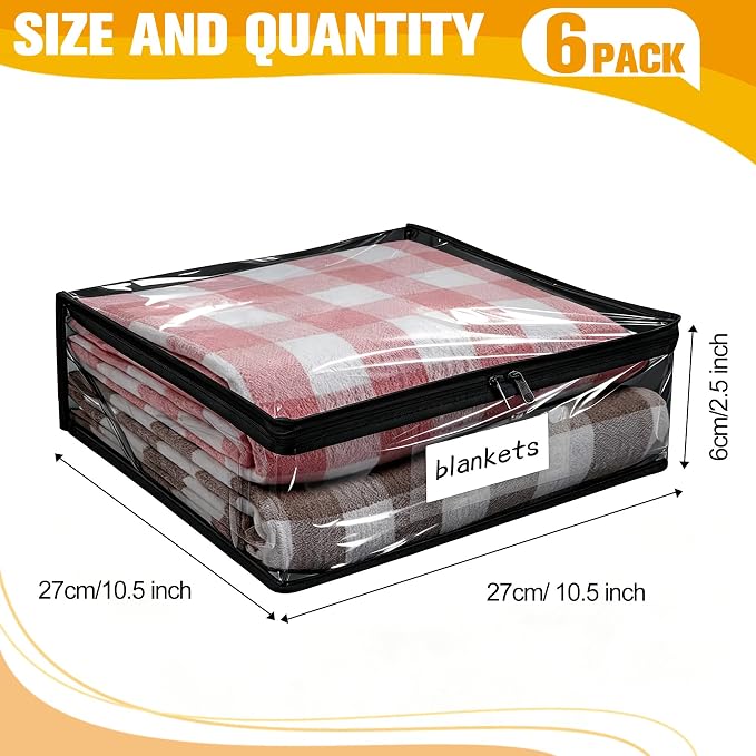 Plastic Storage Bags with Easy-Glide Zipper, Pack of 6, Durable Clear Vinyl Zippered Storage Bags for Clothes Sweaters Comforters Blankets Sheets Bedding (10.5 x 10.5 x 2.5 Inch, Transparent Black) - Image 2