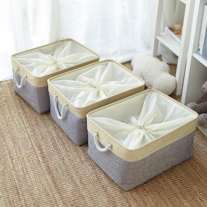 Storage Baskets for Organizing, Extra Large-3Pack, 17.7L×13.8W×9.8H inch Large Sturdy Storage Bins, Decorative Storage Baskets for Shelves Closet Nursery (Gold&Grey) - Image 8