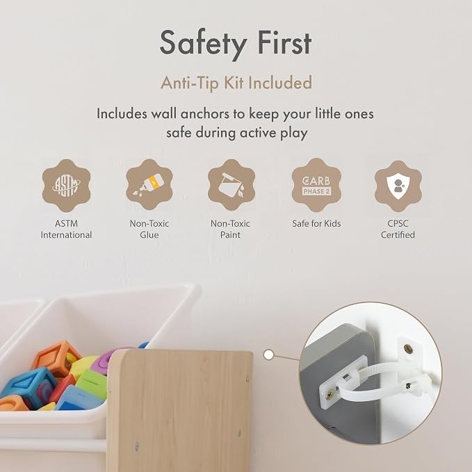 Humble Crew Kids Toy Storage Organizer, Front Facing Bookshelf, 9 Bins Wood | Removable bins, solid hardwood, 49 in wide with top shelf, toddler friendly, easy cleanup, for playrooms and nurseries - Image 7