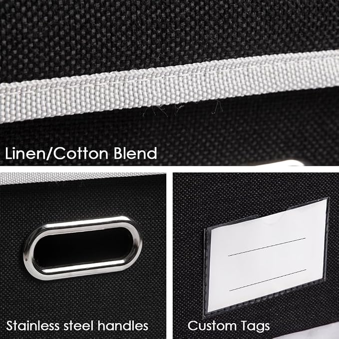 Extra Large Collapsible Storage Bins with Lids [3-Pack] Linen Fabric Foldable Storage Baskets Boxes Organizer Containers Cube with Cover for Bedroom Closet Office Nursery (22.8x15.7x13.8) - Image 7