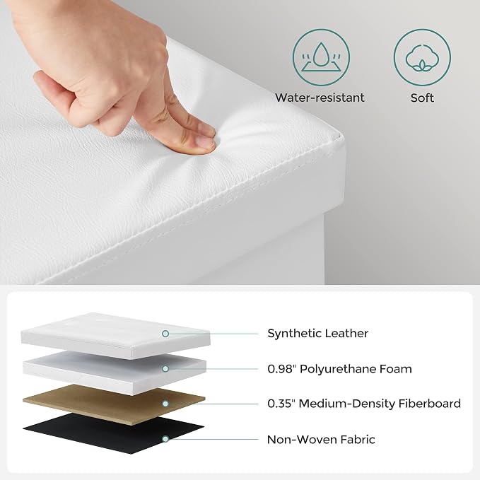SONGMICS MAZIE Collection - 43 Inches Storage Ottoman Bench with Flipping Lid, Storage Chest with Iron Frame Support, Load 660 lb, for Living Room, Bedroom, Synthetic Leather, White ULSF75WT - Image 8
