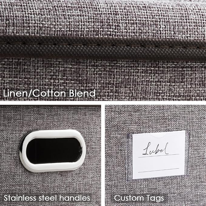 Collapsible Storage Containers with Lids [5-Pack] Linen Fabric Foldable Storage Bins Boxes Organizer Baskets Cube with Cover for Home Bedroom Closet Office Nursery (14.9x9.8x9.8) - Image 4