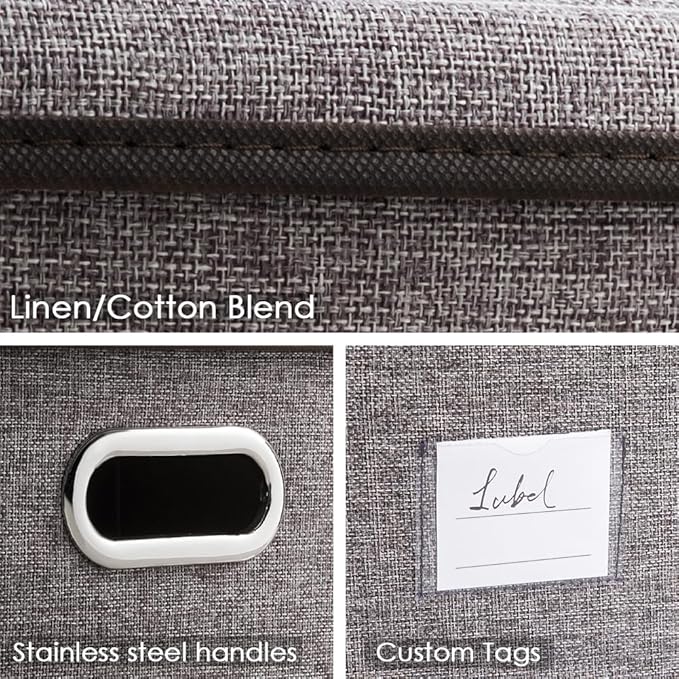 Storage Bins with Lids [3-Pack] Linen Fabric Foldable Storage Boxes Organizer Containers Baskets Cube with Cover for Home Bedroom Closet Office Nursery Grey（11.4X8.6X6.7 - Image 4