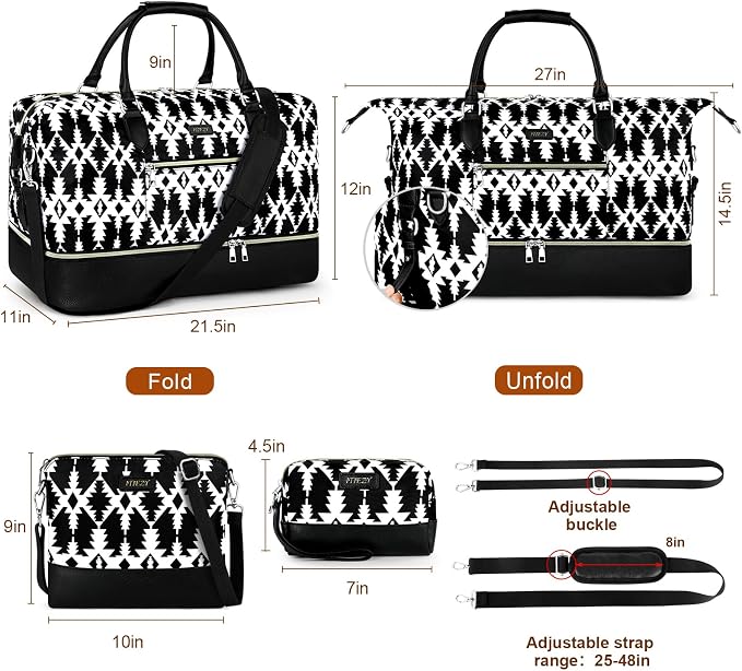 ITIEZY Weekender Bag for Women 21.5" Travel Duffel Large Carry On Bag 3PCS | Nylon Duffel Bag with Waterproof Shoe Compartment, Crossbody Bag and Toiletry Bag, Travel Weekend Hospital Overnight Gym Bag - Image 6