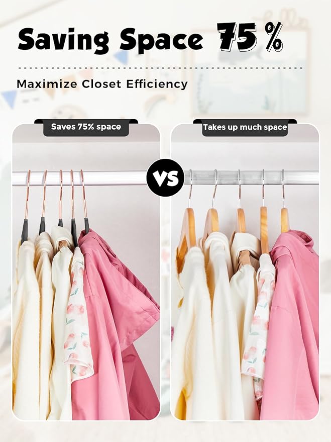 Kids Velvet Hangers 50 Pack, 14 Inch Premium Non Slip Kids Felt Hangers for Closet, Space Saving Toddler Clothes Hanger for Youth's Childrens' Clothes (Rose Gold Hook)- Black | Premium Kids Hangers for Closet Storage, Space Saving Toddler Clothes Hange... - Image 5