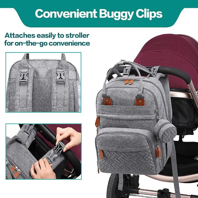 KAUKKO Baby Diaper Backpack Multifunction Travel Organizer with Stroller Straps Large Capacity and Durable (T1BLACK) (MGRAY) - Image 6