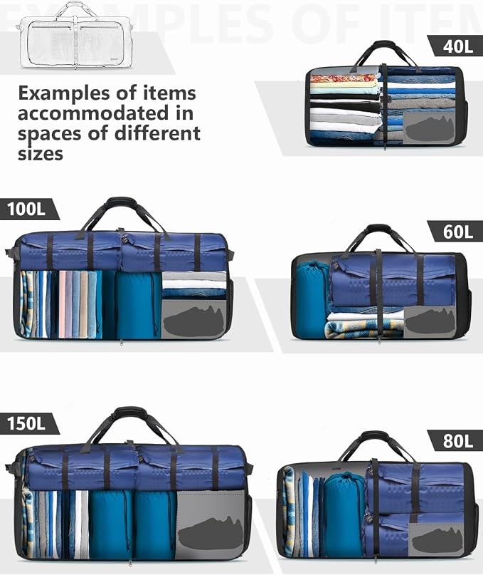 Gonex 100L Foldable Travel Duffle Bag with Shoe Compartment, Lightweight | 210D Nylon, Water-Repellent, Folds Compact, Multiple Pockets, Luggage Sleeve,Family Travel & Camping, Black - Image 9