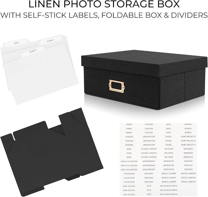 Decorative Photo Storage Box - Sturdy Linen Organizer Holds 1700 Photos | Organizer with Dividers Stores Up to 1700 4x6 Pictures - Portable Scrapbook Storage Containers with Lid - Image 9