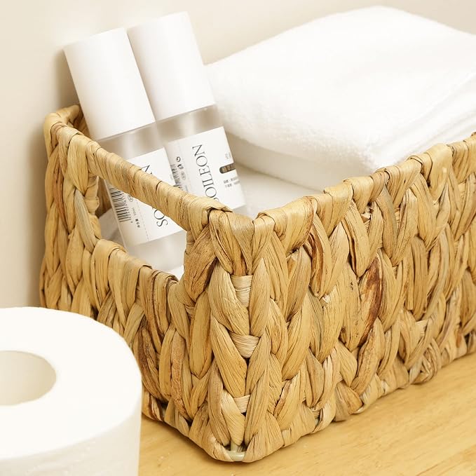 HOONEX Water Hyacinth Storage Baskets, Wicker Baskets for Storage, Hand Woven Baskets with Carry Handles, Set of 2, Natural - Image 7