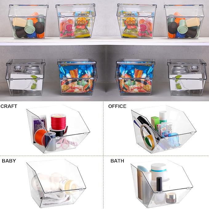 Yerliker 12 Pcs Clear Plastic Storage Bins with Lids Large Stackable Pantry Storage Organizer Bins Kitchen Organization Cabinet Organizers Ideal Containers for Fridge, Kitchen, Cabinets (Clear) - Image 5