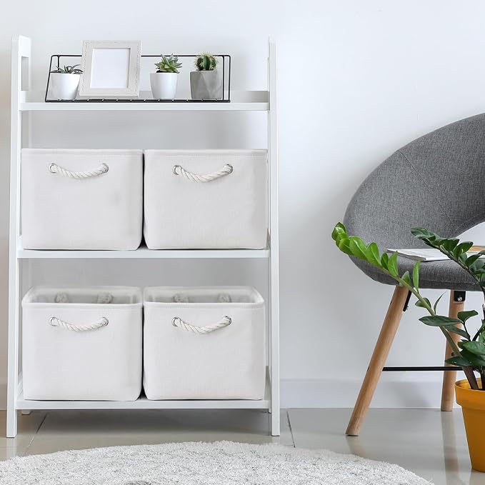 Storage Basket for Shelves - 15.8x11.8x11.8 inch 3 Pack Fabric Storage Cubes, Collapsible Storage Bin for Organizing Organizer Closet Book Gift Dog(White) - Image 2
