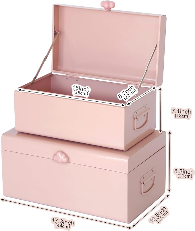 Vixdonos Large Decorative Box Set of 2 Metal Keepsake Trunk with Cloud-shaped Decorative Clasp for Reception,Wedding,Baby & Bridal Shower,17.3X10.6X8.3 Inches - Image 2