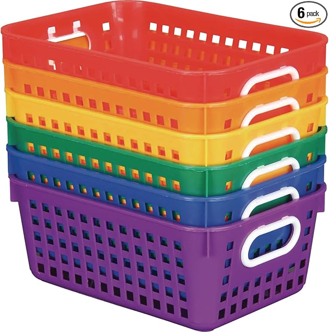 Really Good Stuff Medium Plastic Book Baskets, 11" by 7.5" by 4.5", 6-Pack | Rainbow Group Colors, Versatile Storage Solution for Classroom, Home, & Office by ReallyGoodStuff