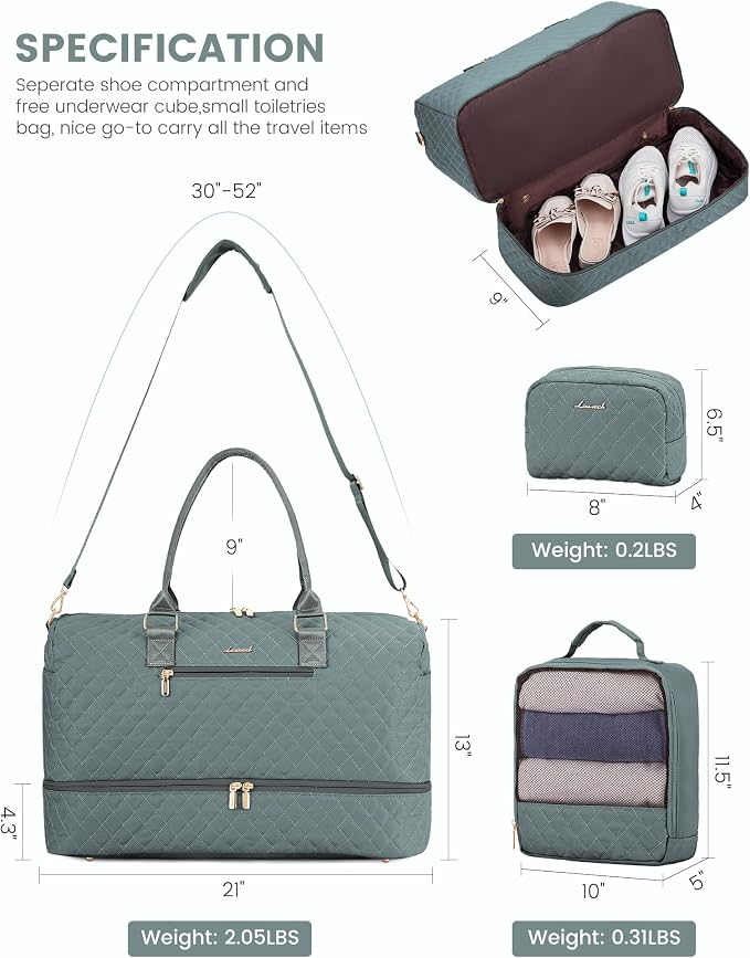 LOVEVOOK Travel Duffle Bag for Women, Weekender Overnight Bag with Shoe Compartment, Carry on Bag with Toiletry Bag, Gym Duffel Bag with Wet Pocket, Hospital Bags for Labor and Delivery 3 Pcs Set - Image 2