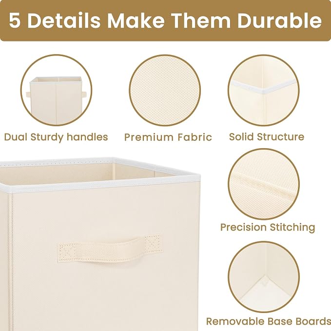 Storage Cubes, 11 Inch Clothes Storage Bins with Dual Handles (10 Pack), Fabric Collapsible Storage Bins for Shelves Closet, Cubby Organizer Bins for Clothing Toys Blanket Magazines (Beige) - Image 4
